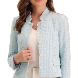 Allegra K Women's Tweed Blazer - Light Blue